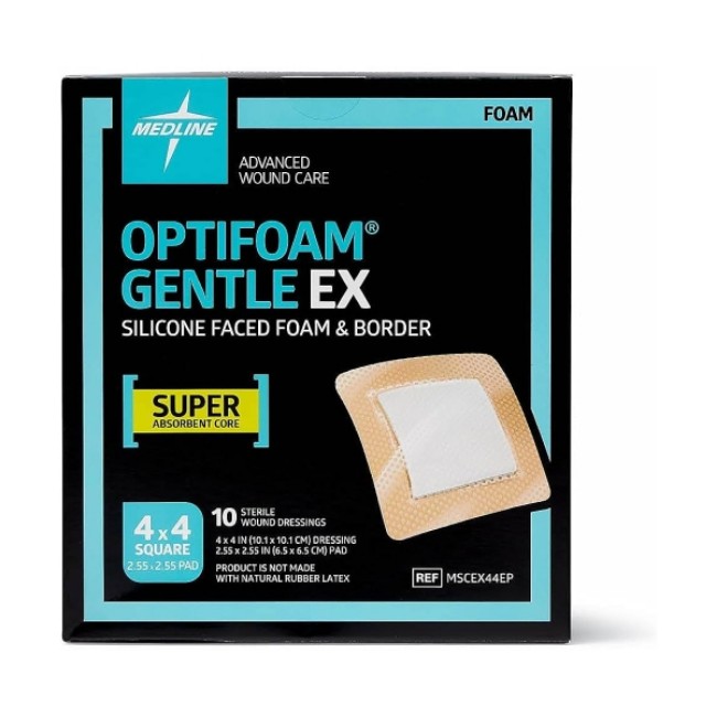 Dressings  Foam  Optifoam Gentle Silicone Faced Foam Dressing  4  x 4  in Educational Packaging