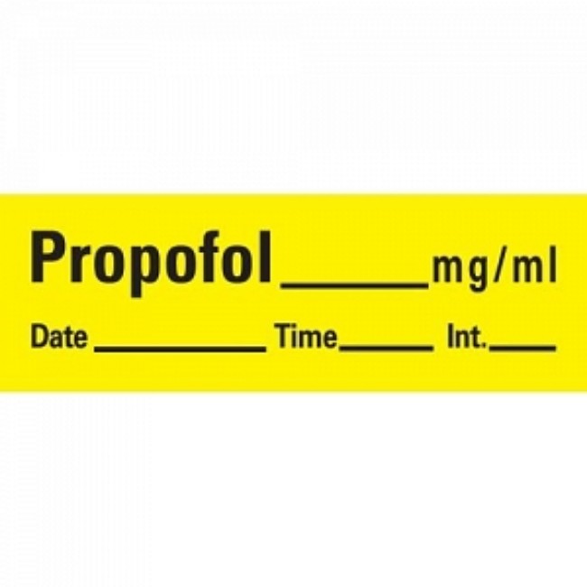 Medication Labels   Propofol  Label Tape   500   0 5  X 500   Yellow