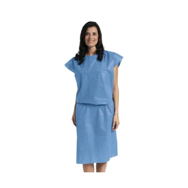 Gown   Patient  Sleeveless Tape Tab Neck And Waist Tie Multilayer Patient Gown   Blue   Size Regular Large