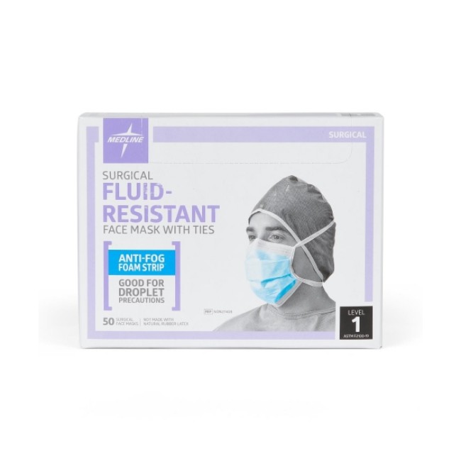 Masks  Astm Level 1 Surgical Face Mask With Foam Anti Fog Strip And Ties   Blue