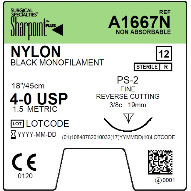 Suture  Nylon  Black Mono  4 0  18