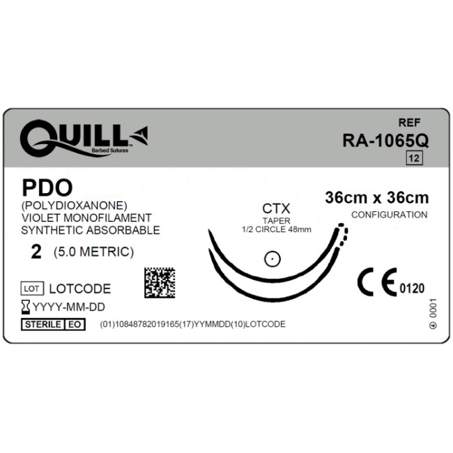 Quill Barbed Suture   Pdo   0   30X30cm   Violet   Ctx   Taper Point   1 2 Circle   48Mm   Bi Directional   Double Arm