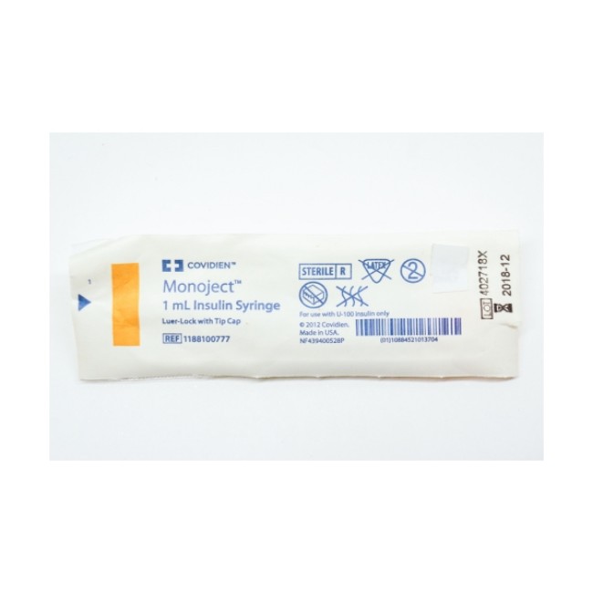 Syringes  Monoject 1 mL Insulin Syringe  Luer Lock Tip  Orange Cap Tip