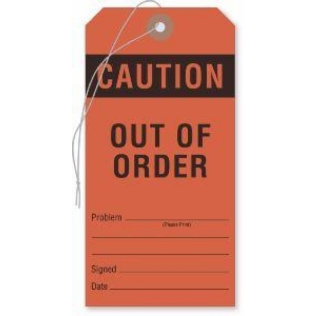 Label  Caution Out Of Order Fl Red 50 Pk