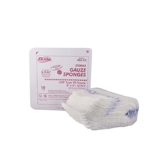 Gauze Sponge Dukal  Usp Type Vii   X Ray Detectable 4 X 8 Inch 10 Per Pack Sterile 12 Ply Rectangle