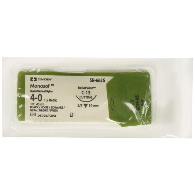 Sutures  Monosof Suture   Black   Size 4 0   18   C 13 Needle   01K