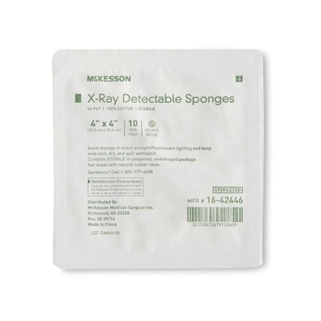 Gauze Sponge X Ray Detectable Mckesson 4 X 4 Inch 16 Ply Square Sterile 10 Per Tray