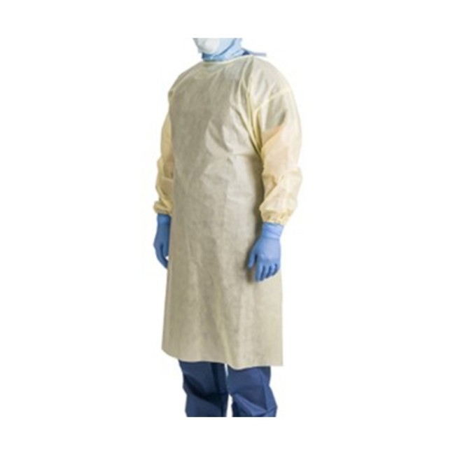 Aami Level 2 Full Back Sms Isolation Gown With Elastic Wrists   Yellow   Universa