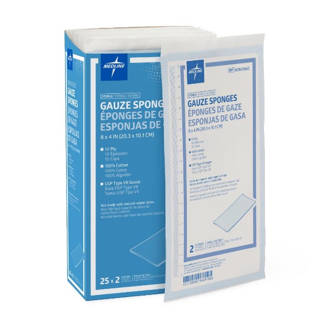 Gauze  Sponge  8X4  12Ply  Sterile  Lf  2 Pk