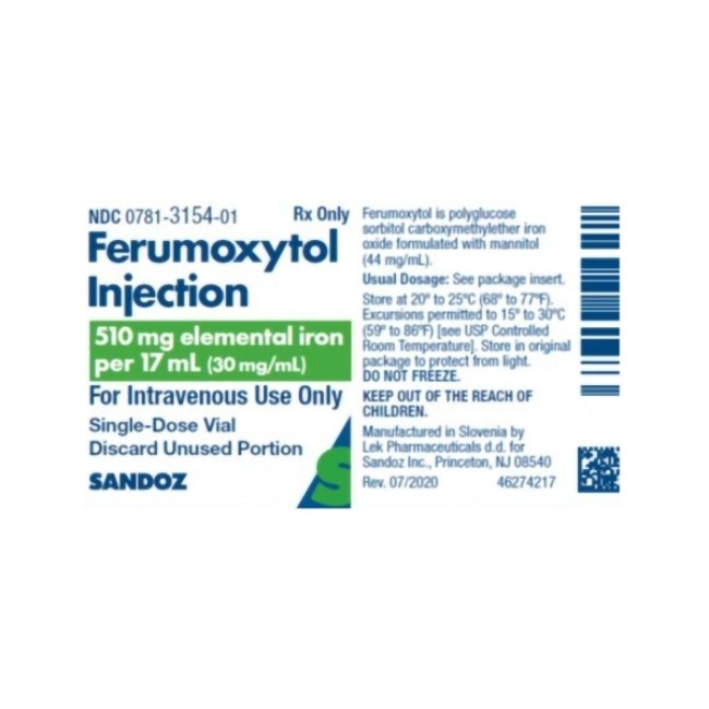 Ferumoxytol 30Mg Ml 17Ml Sdv San 1 Ea