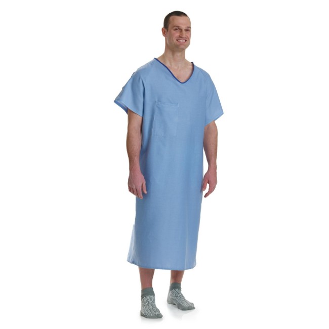 Gowns   Iv  Patient Iv Gown With Side Ties   Telemetry Pocket   Solid Blue   One Size Fits Most