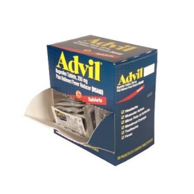 Otc Medications  Advil Tablet   Coated   200 Mg   2 Tablets Per Packet   50 Packets Box