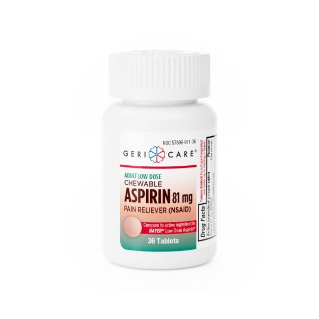 Aspirin  Gericare Aspirin Tablet   Low Strength   Chewable   Adult   Orange   81 Mg   36 Tablets Bottle