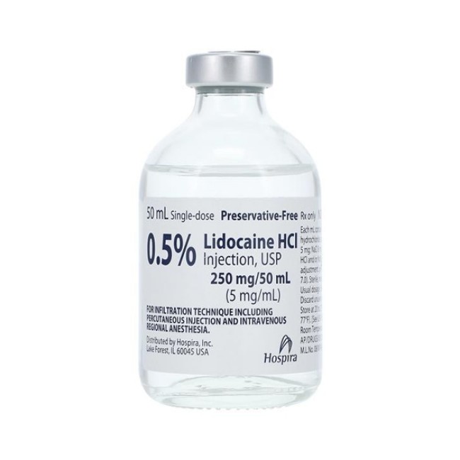 Injections  Lidocaine Hydrochloride Injection   0 5   Single Dose Vial   250 Mg 50 Ml   50 Ml