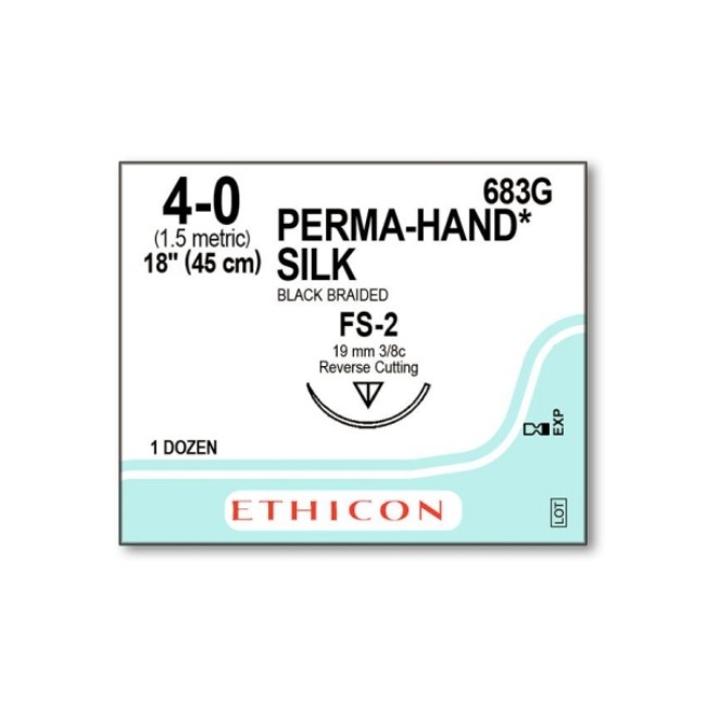 Sutures  Perma Hand Suture   Black   Size 4 0   18   Fs 2 Needle