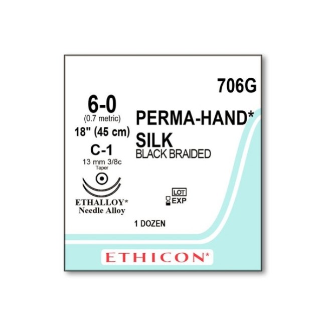 Sutures  Perma Hand Suture   Black   Size 6 0   18   C 1 Needle