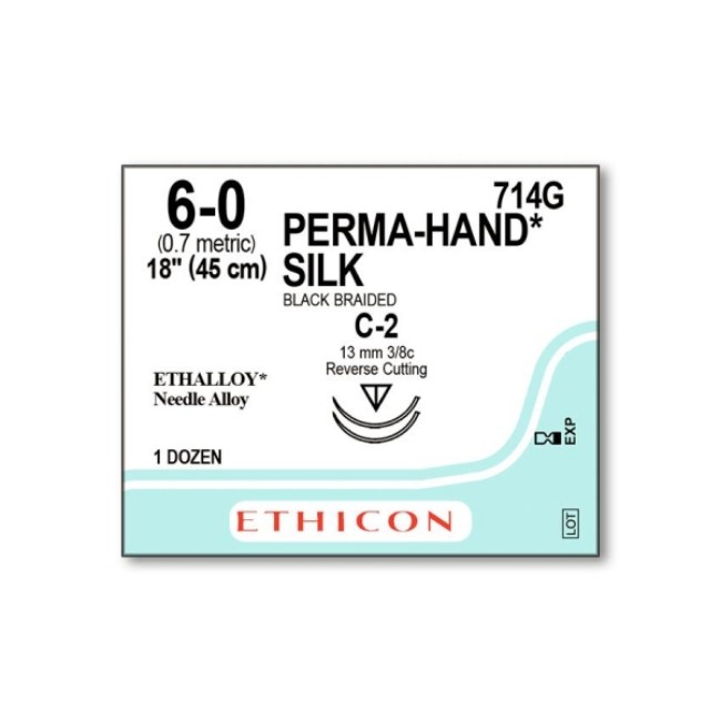 Sutures  Perma Hand Suture   Black   Size 6 0   18   C 2 Needle