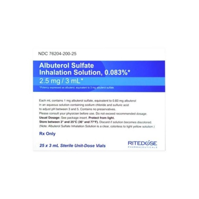 Inhalation Solutions  Albuterol Sulfate 0 83 Mg Ml Inhalation Solution   25 X 3 Ml