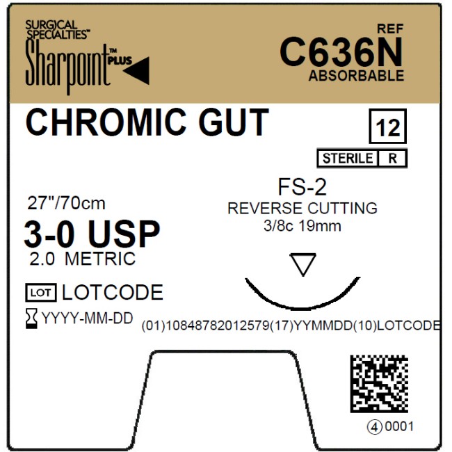 Suture   Chromic Gut 3 0  1X27 Fs 2
