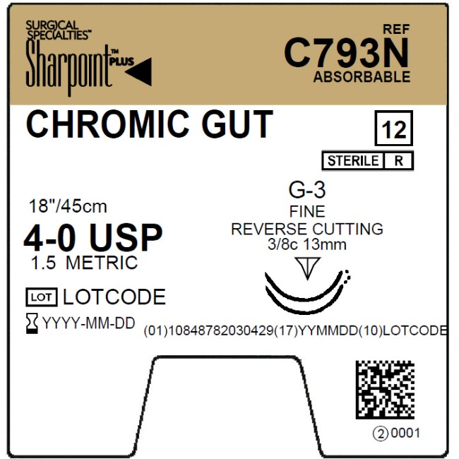 Suture   Chromic Gut 4 0  1X18 G 3 Double Armed