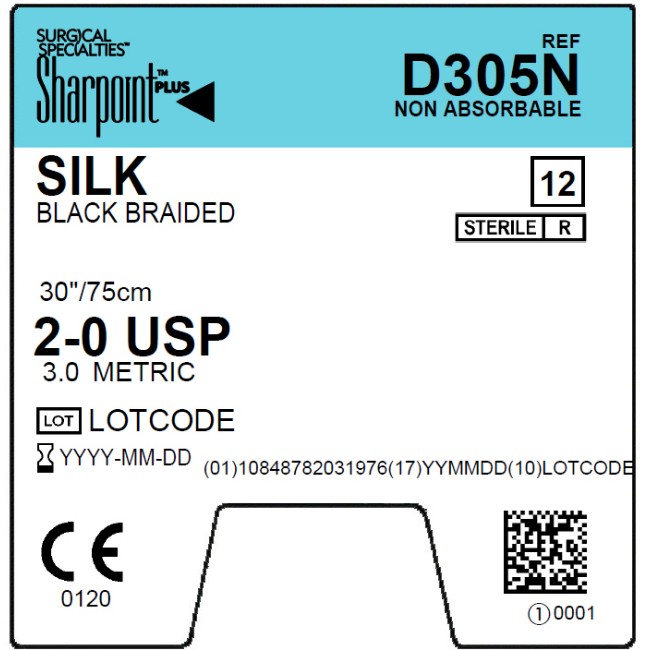 Suture   Silk 2 0 Black 12X
