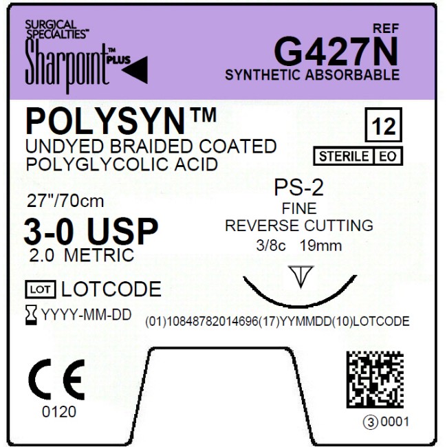 Suture   Polysyn 3 0 Undyed 1X27 Ps 2