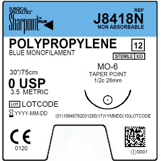 Suture   Polypropylene 0 Blue 1X30 Mo 6
