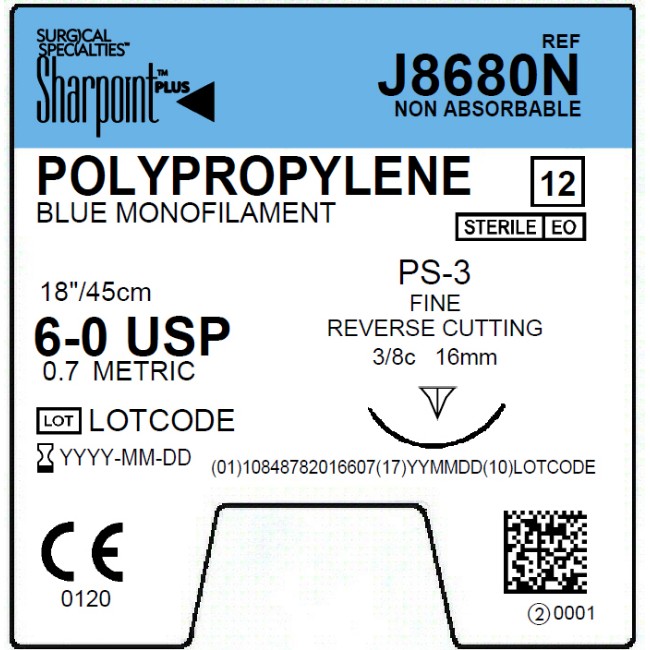 Suture   Polypropylene 6 0 Blue 1X18 Ps 3