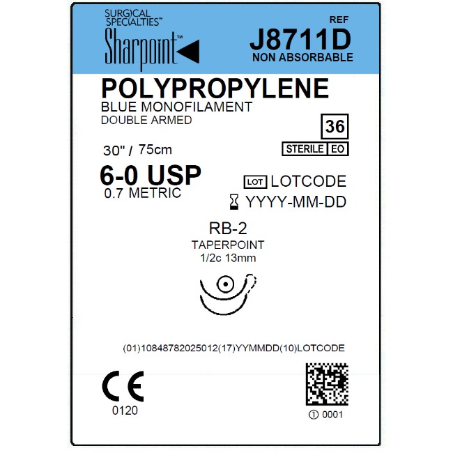 Suture   Polypropylene 6 0 Blue 1X30 Rb 2 Double Armed