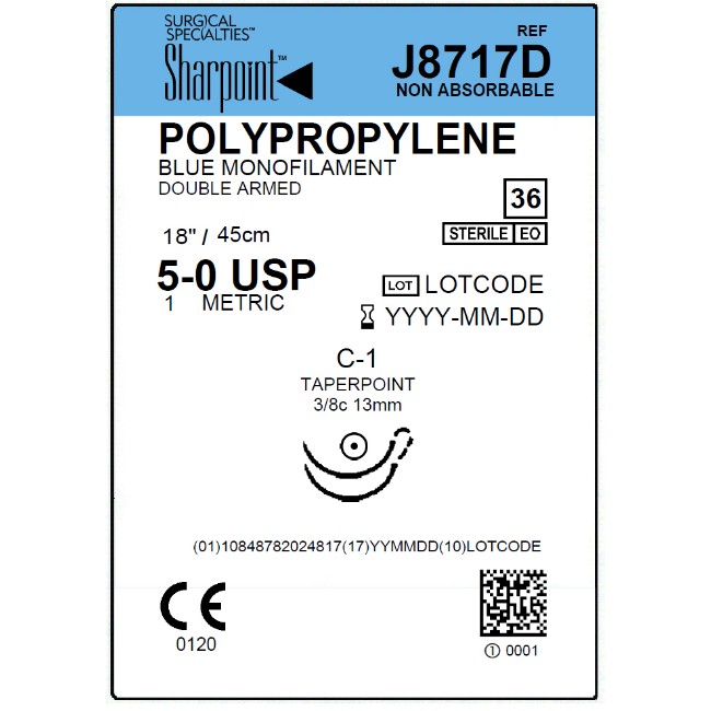 Suture   Polypropylene 5 0 Blue 1X18 C 1 Double Armed