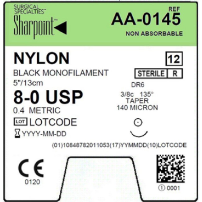 Suture   Nylon   8 0   Black   5   Dr6   3 8 Circle Taper Point 6Mm