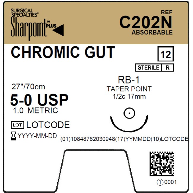 Suture   Chromic Gut 5 0  1X27 Rb 1