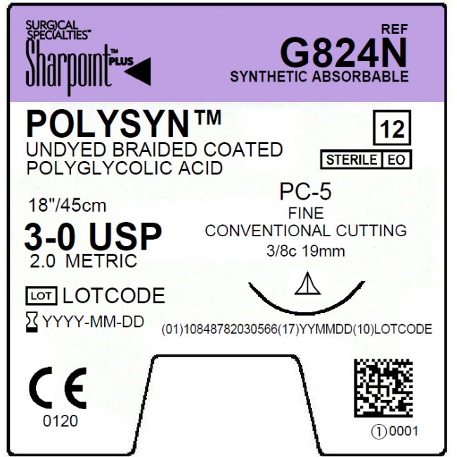 Suture   Polysyn 3 0 Undyed 1X18 Pc 5