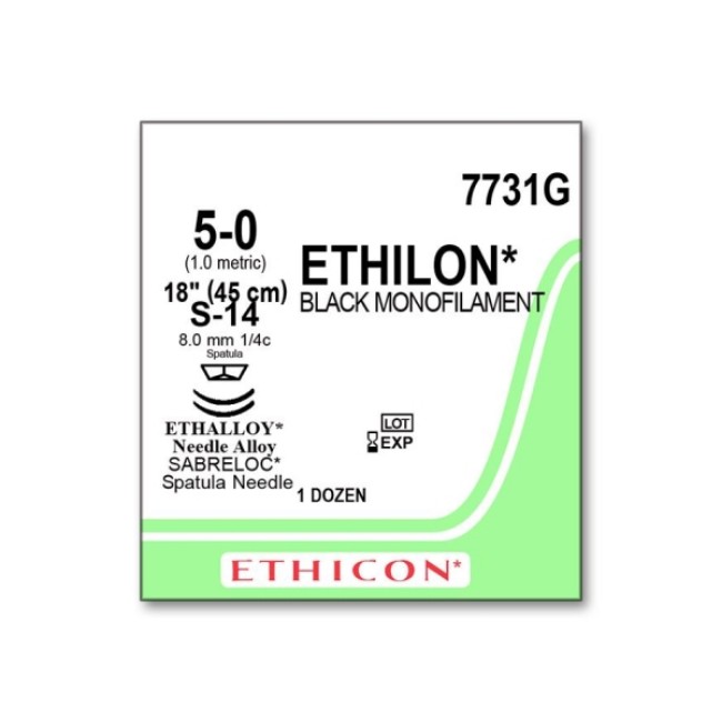 Sutures  Ethilon Monofilament Suture   Black   18   Size 5 0   S 14 Needle