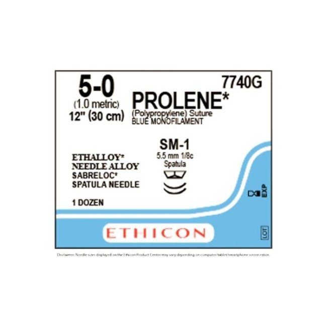 Sutures  Prolene Monofilament Suture   Blue   Size 5 0   12   Sm 1 Needle