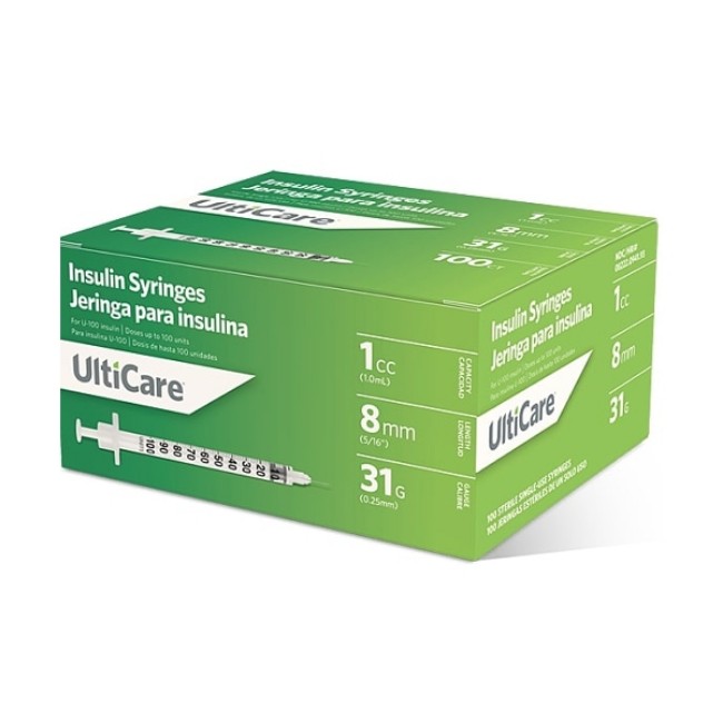 Ultimed Ulticare Insulin Syringes Insulin Syringe   1Cc   31G X 5 16   100 Bx