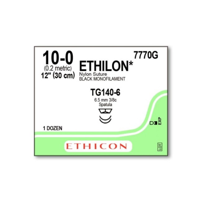 Sutures  Ethilon Monofilament Suture   Black   12   Size 10 0   Tg140 6 Needle   Double Armed