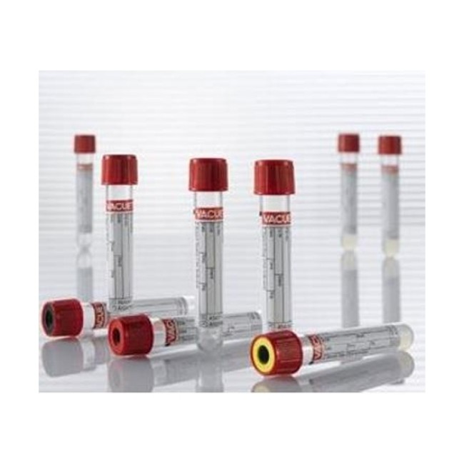 Blood Collection Tubes  Vacuette Blood Collection Tube   Cat Serum Separator Clot Activator   Non Ridged   13X100   Red Cap With Yellow Ring   5 Ml