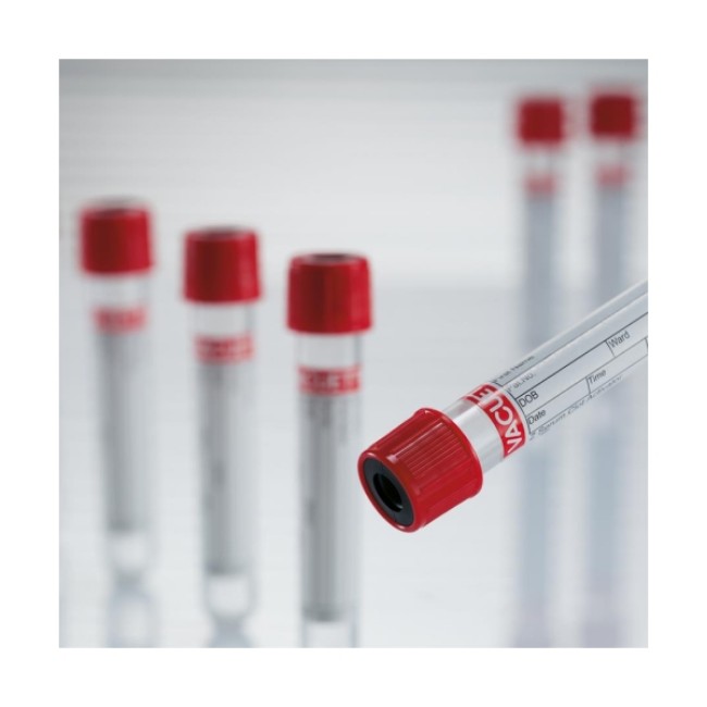 Blood Collection Tubes  Vacuette Blood Collection Tube   Cat Serum Clot Activator   Non Ridged   13X100   Red Cap With Black Ring   6 Ml