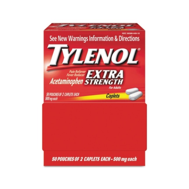 Otc Medications  Tylenol Caplet   Extra Strength   500 Mg   2 Caplets Package   50 Packages Box