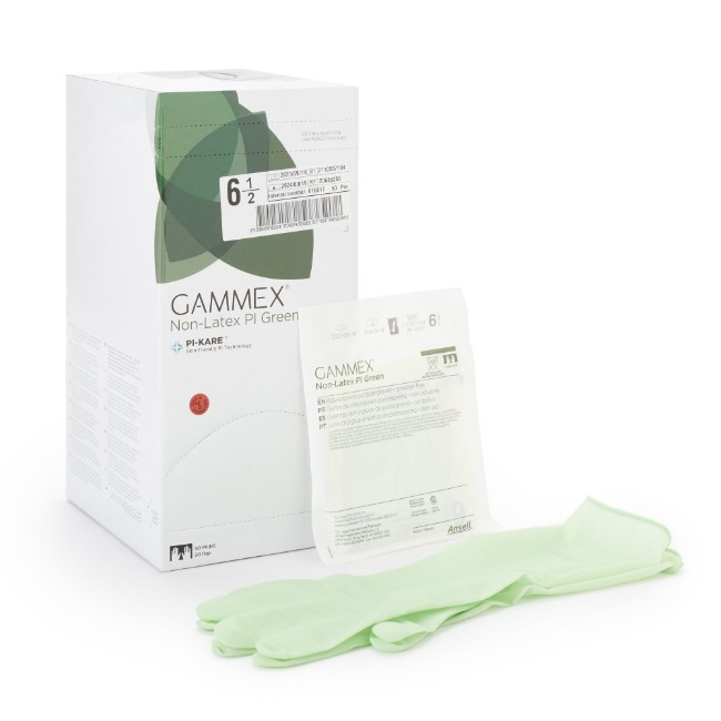 Gloves  Gammex Pi Green Polyisoprene Powder Free Surgical Gloves   Green   Size 6 5