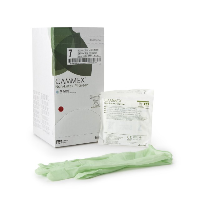 Gloves  Gammex Polyisoprene Powder Free Surgical Gloves   Green   Size 7 0