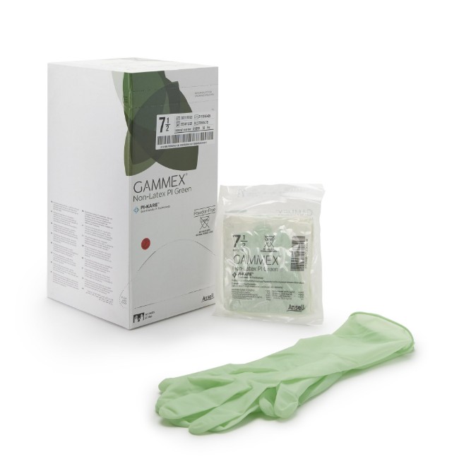 Gloves  Gammex Pi Green Polyisoprene Powder Free Surgical Gloves   Green   Size 7 5