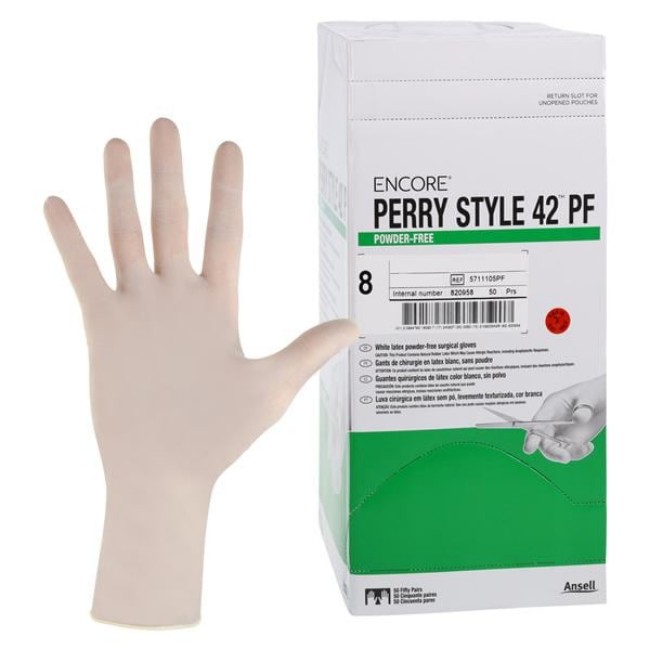 Gloves  Encore Perry Style 42 Pf Powder Free Latex Surgical Gloves With Beaded Cuff   Natural   Size 8 0