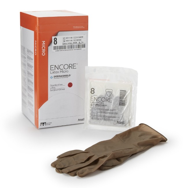 Gloves  Encore Latex Micro Surgical Gloves   Brown   Size 8 0
