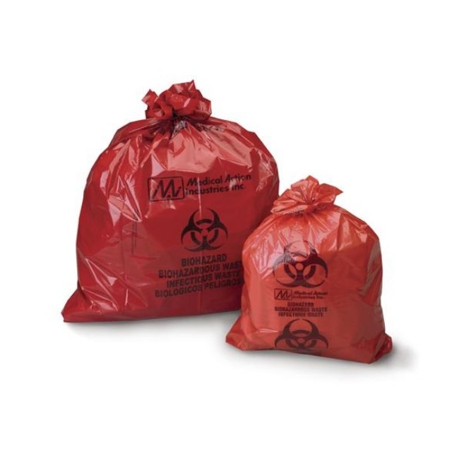 Waste Liners  Biohazard Waste Bag   Red With Print   1 1 Mil   23  X 23 