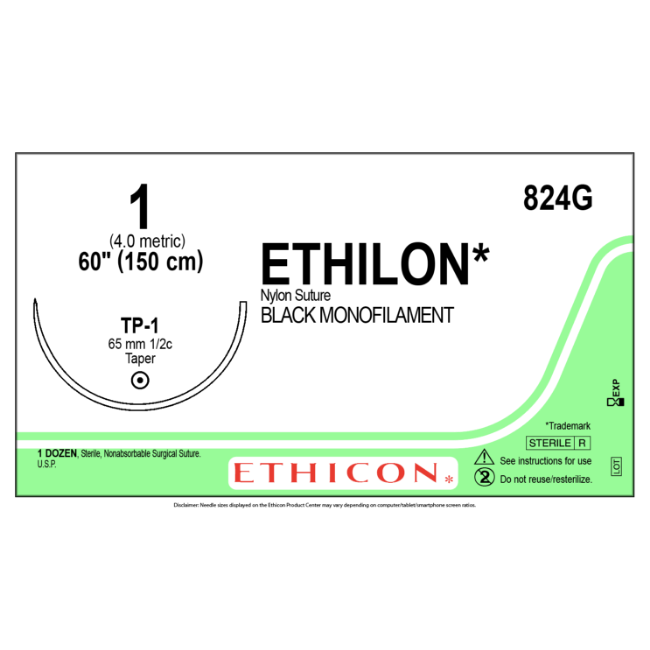 Ethilon Monofilament Suture   Black   60   Size 1   Tp 1 Needle