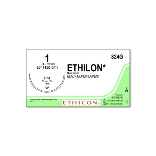 Sutures  Ethilon Monofilament Suture   Black   Size 1 0   60   Tp 1 Needle