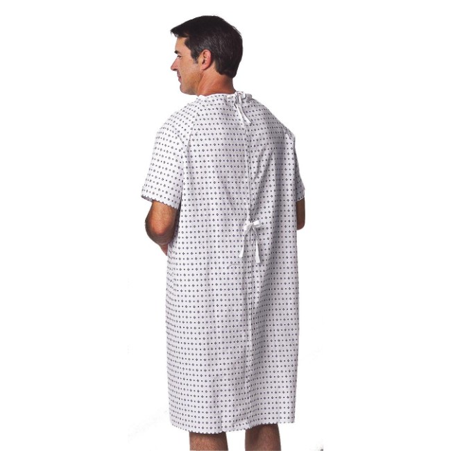 Gowns  Traditional Patient Gown With Straight Back   Ties   Demure Print   One Size Fits Most