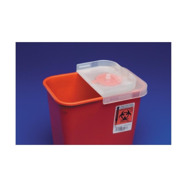 Sharps Containers  Multipurpose Sharps Container With Rotor And Hinged Opening Lid   Transparent Red   3 Gal 